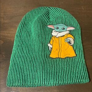 Start Wars Baby Yoda Grogu Black Green Striped Beanie Hat